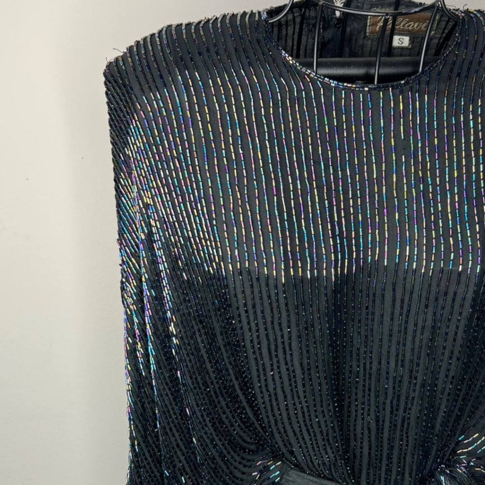 Vintage Pallavi 100% Silk Bead Embroidered Wrap Blouse- Size S